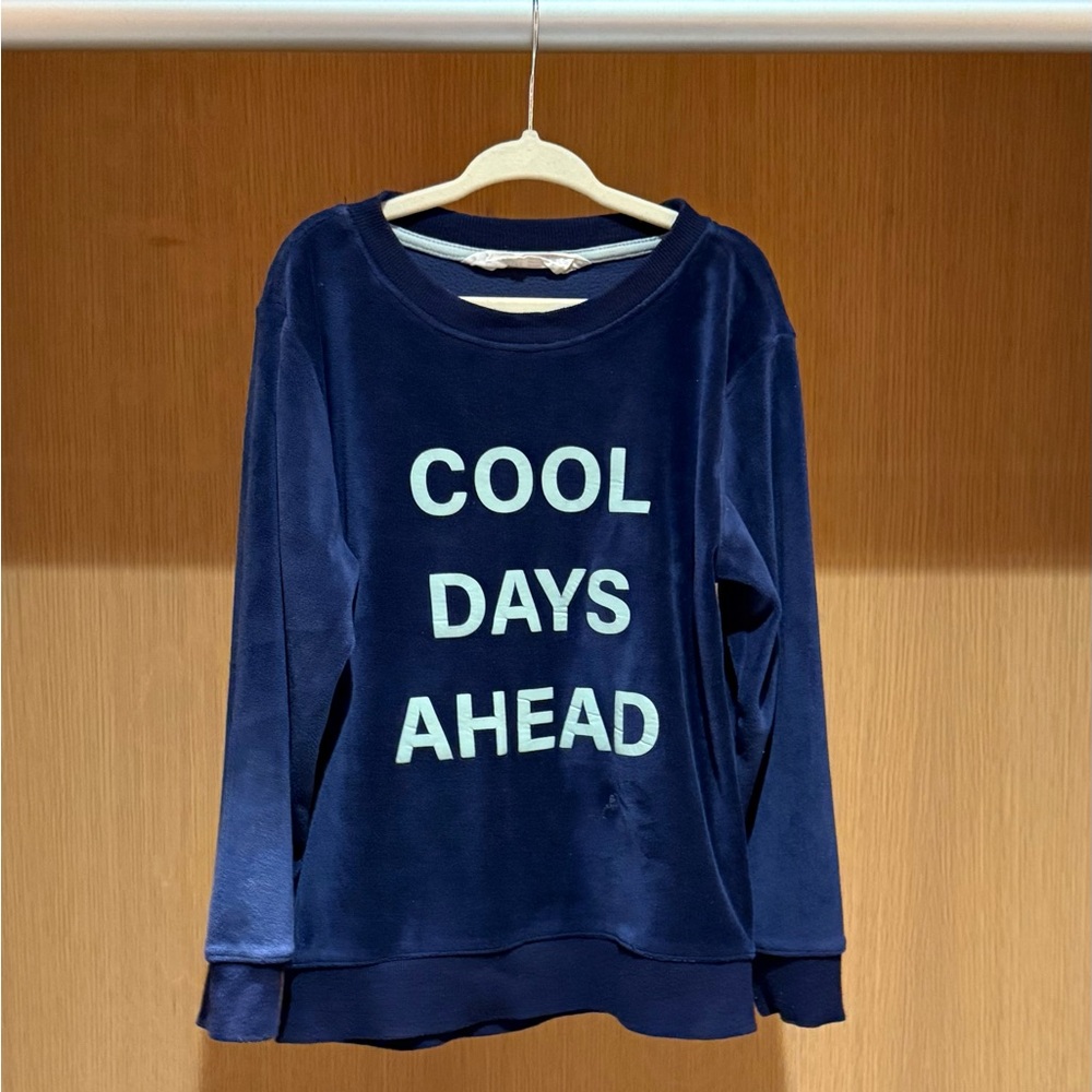 H&M Navy Blue velour Sweatshirt with Cool Days Ahead Print